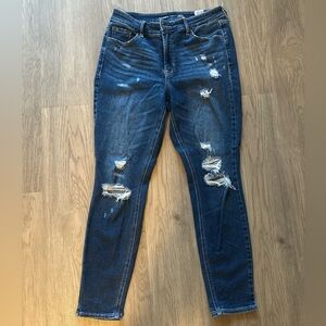 Old Navy High Rise Rockstar Super Skinny-dark wash, distressed, size 10
